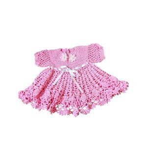 Handmade Crochet Dress for 3-6 month Baby Girl Pink White Floral Bow